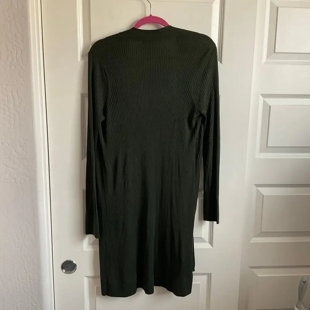LOFT Dark Green Ribbed Longline Open Front‎ Cardigan - Size Medium - NEW